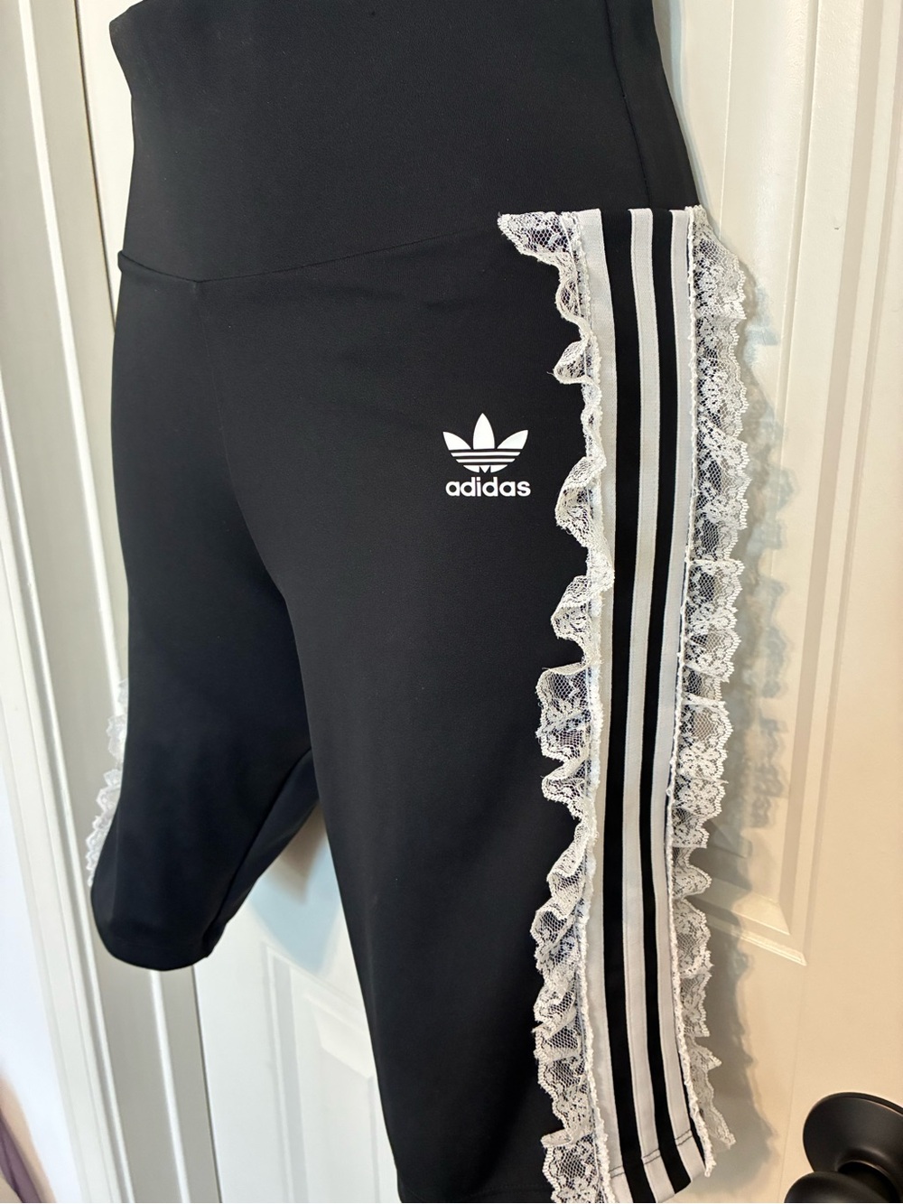 Adidas Black Lace-Trim biker shorts